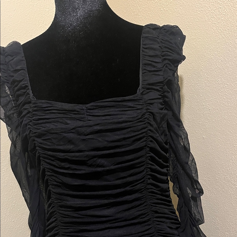 Sheer Overlay Ruched Dress - Picture 2 of 9